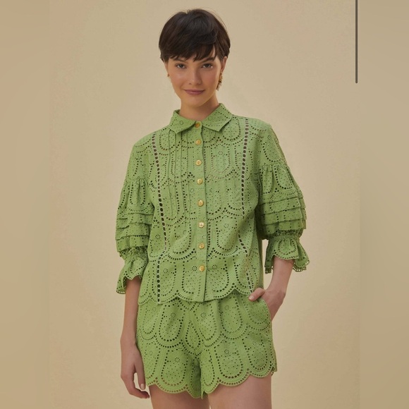 farm rio green eyelet dress Farm Rio Palm Tree Cotton Sleeveless Eyelet Midi Dress